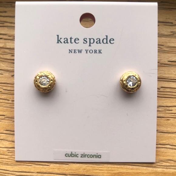Kate Spade Gold Tone Elegant Edge Round Stud Earrings With Clear CZ Accent NWT - Picture 4 of 10